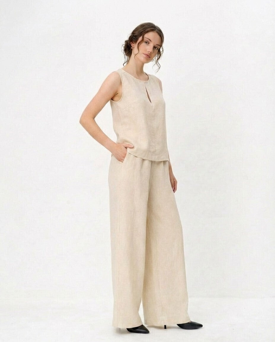 Fern Linen Cross Back Top