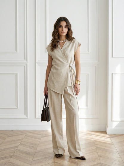 Solace Linen Wrap Top