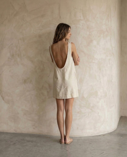 Linen Mini Dress, Open Back Linen Dress, Minimalist Linen Summer Dress, Elegant Linen Shift Dress