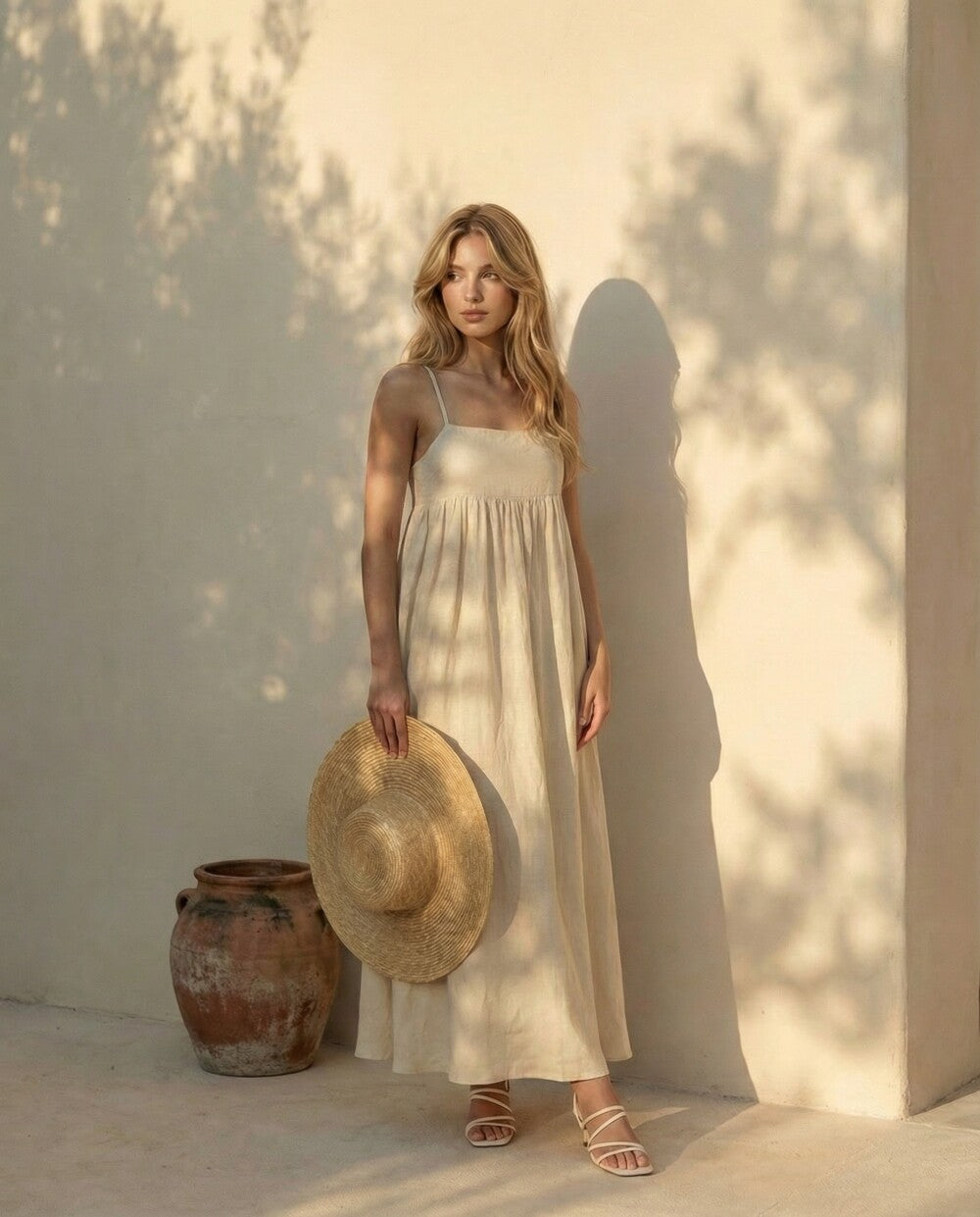 Backless Linen Maxi Dress, Tie Back Linen Dress, Empire Waist Linen Summer Dress, Romantic Linen Dress