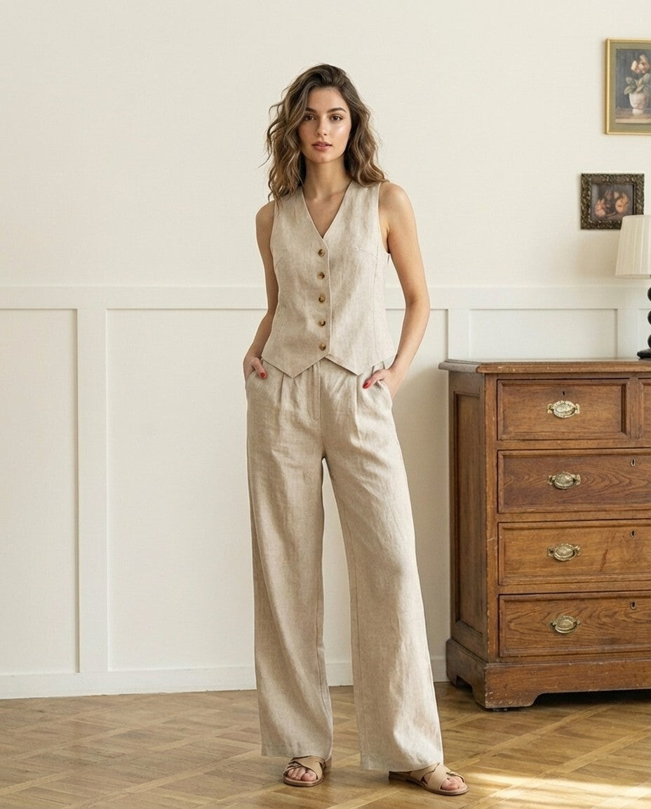 The Celine Tailored Linen Vest Top