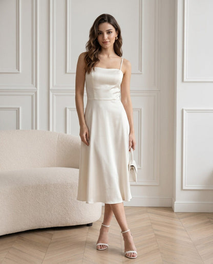 The Lana Square-Neck Slip Midi Silk Dress