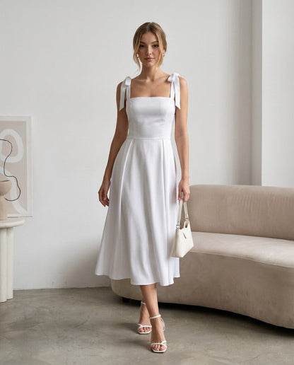 The Fleur Tie-Strap Silk Midi Dress