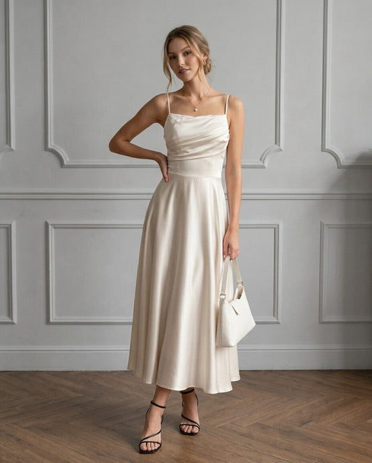 Nicole Draped-Bodice Silk Slip Dress