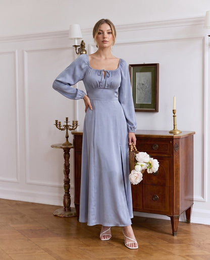 Evelina Blue Satin Dress