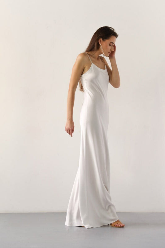 Hailey White Silk Satin Dress
