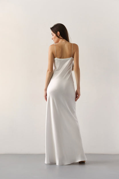 Hailey White Silk Satin Dress