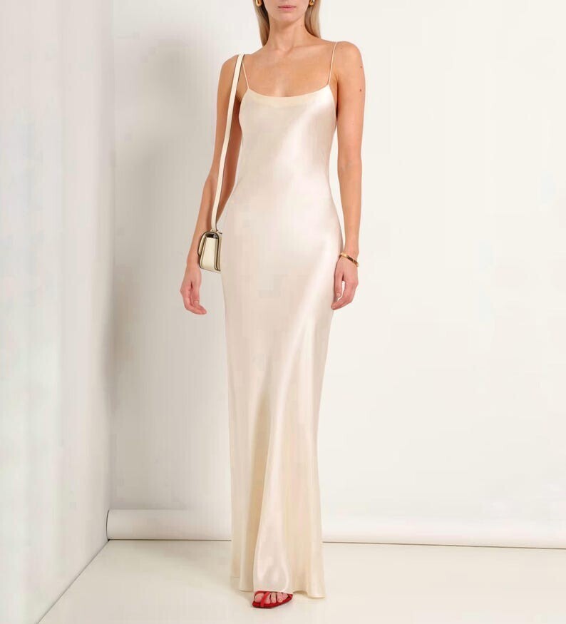 Hailey White Silk Satin Dress