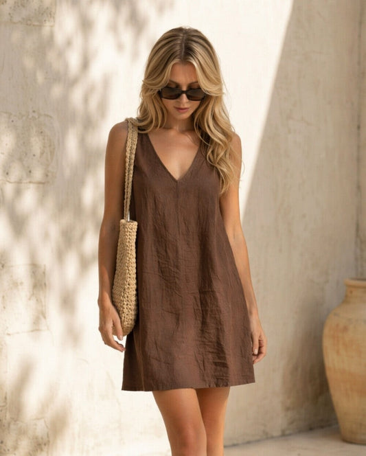 Aubade Brown Linen Mini Dress
