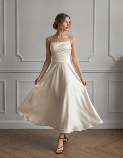 Nicole Draped-Bodice Silk Slip Dress