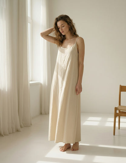 Minimal Linen Slip Dress Open Back Spaghetti Strap Maxi Dress Effortless Summer Slow Living Linen