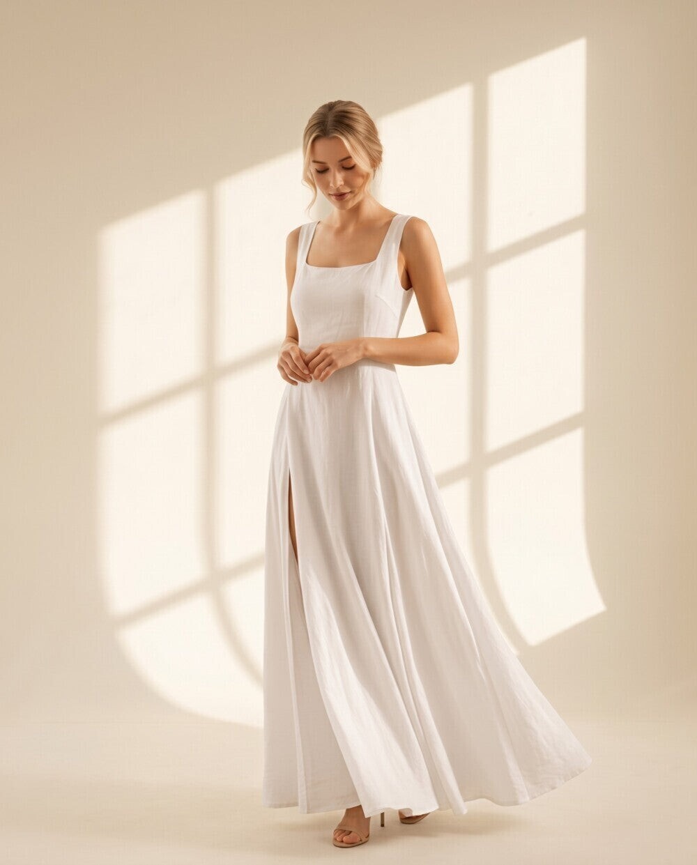 Isolde Linen Slit Dress
