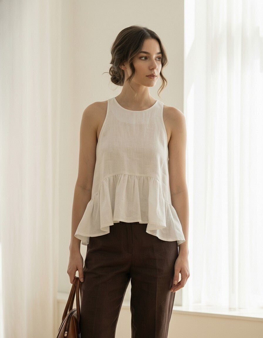 Lavande Linen Peplum Top