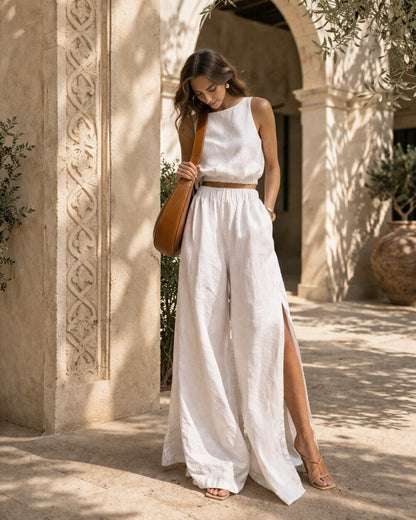 Solace Side-Slit Linen Crop Set