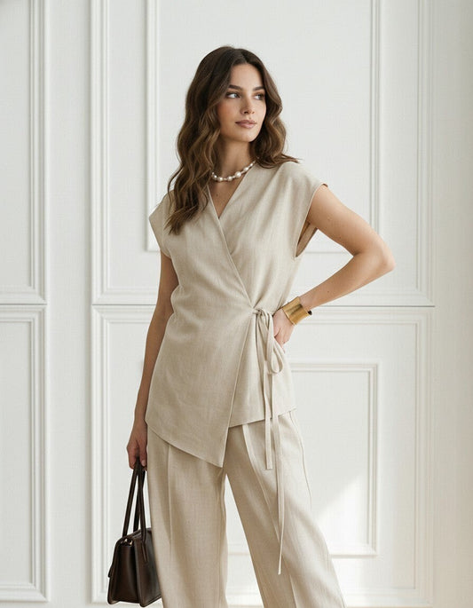 Solace Linen Wrap Top